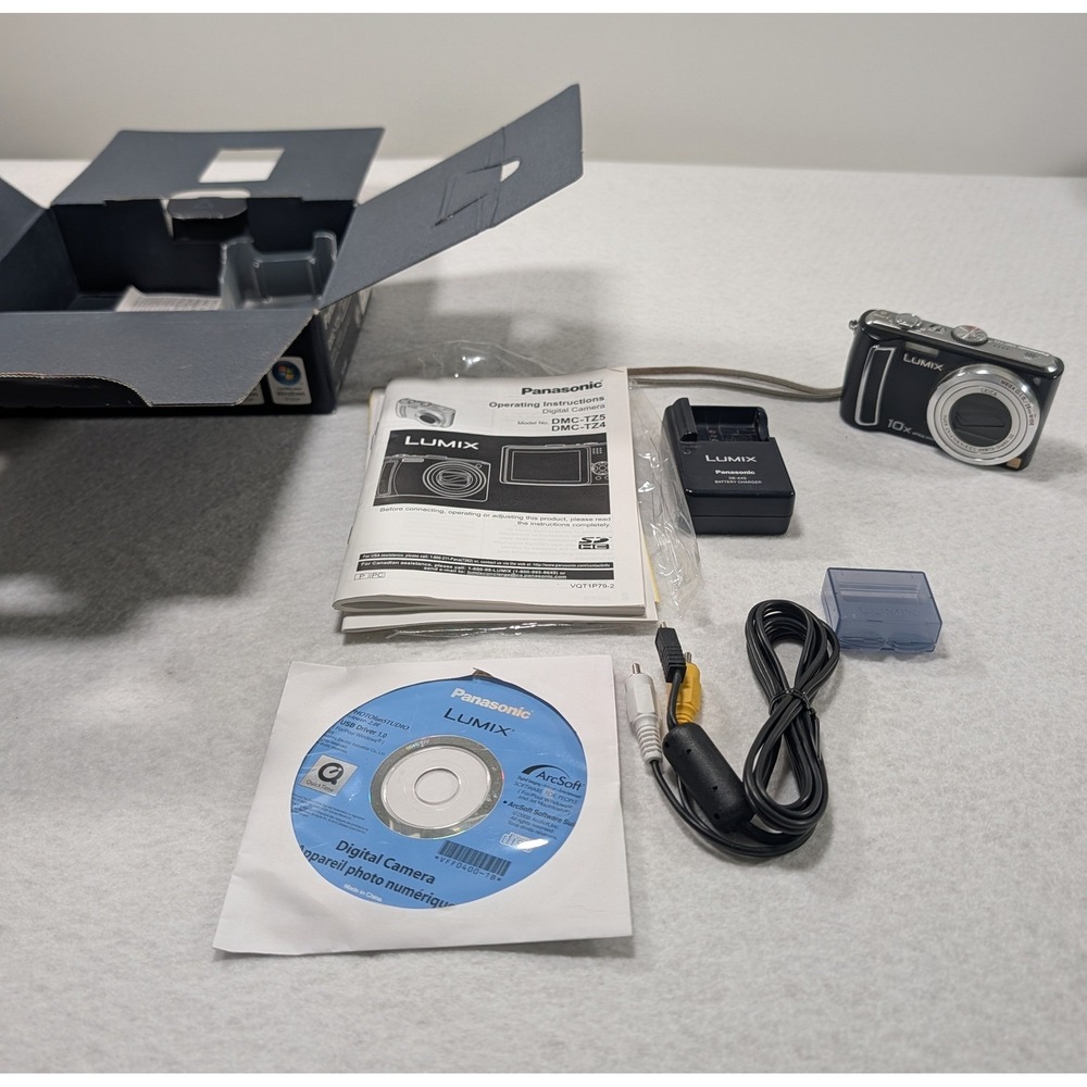 Panasonic Lumix DMC-TZ5 9.1MP Digital Camera Black Leica 10X Zoom Tested Bundle